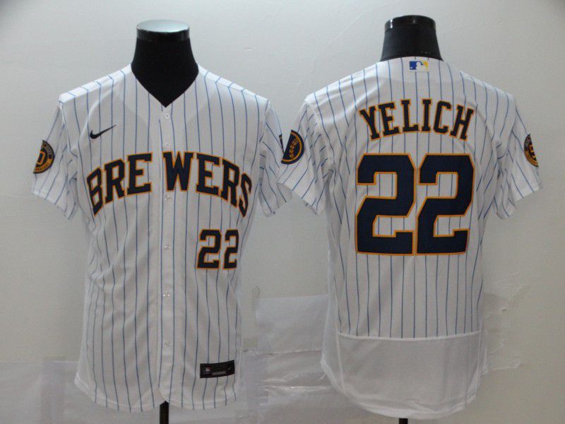 Men Milwaukee Brewers 22 Yeli White stripes Nike Elite MLB Jerseys